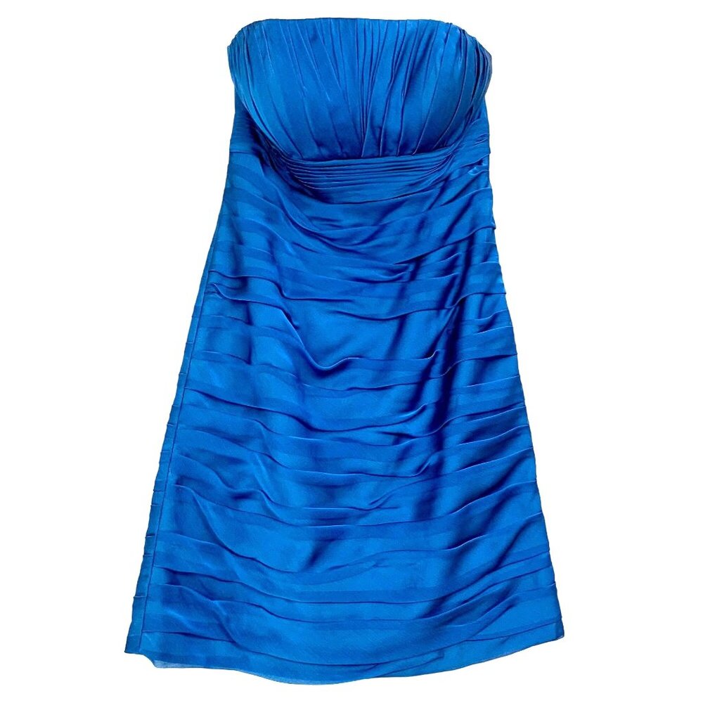 Bill Levkoff Strapless Blue Ruched Mini Cocktail Dress 10 Black Tie Hoco Prom - Picture 2 of 8